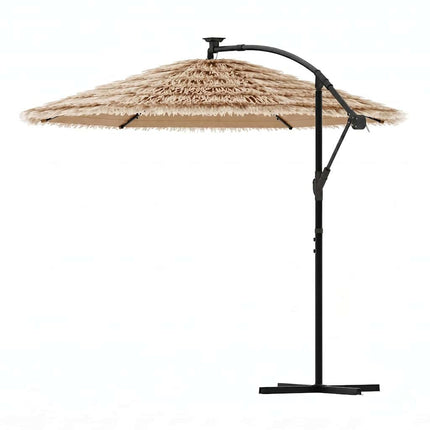 haveparasol med LED-lys og stålstang 290x290x238 cm brun