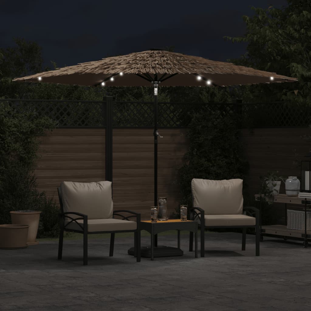 haveparasol med LED-lys og stålstang 288x288x225 cm brun
