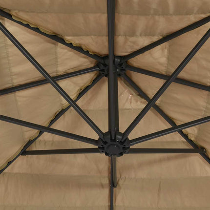 haveparasol med LED-lys og stålstang 288x288x225 cm brun