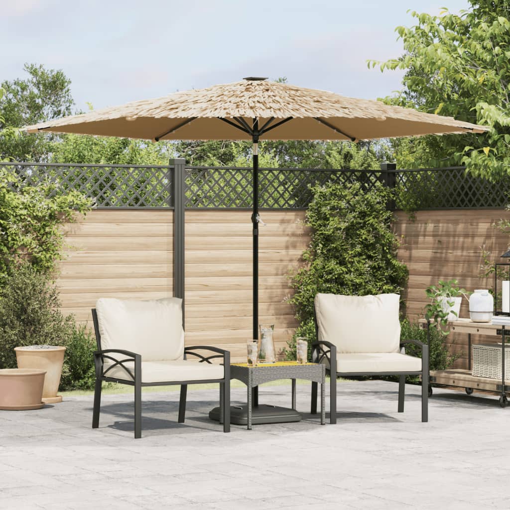 haveparasol med LED-lys og stålstang 288x288x225 cm brun