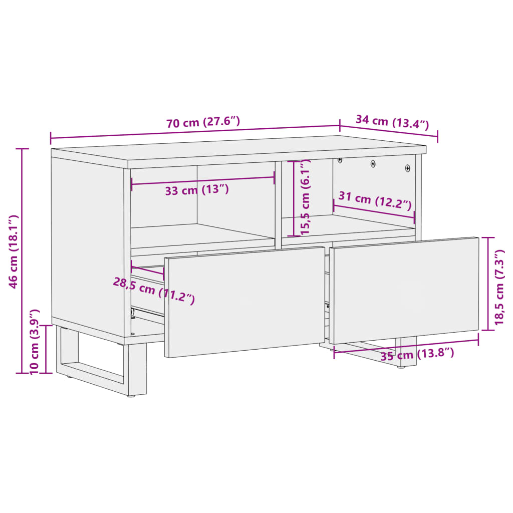 tv-bord 70x34x46 cm massivt akacietræ
