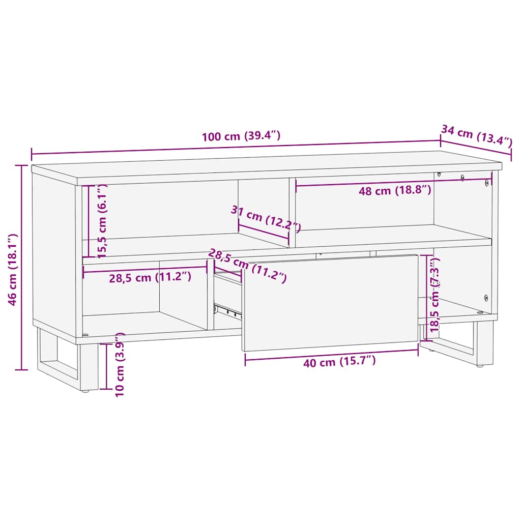 tv-bord 100x34x46 cm massivt mangotræ brun