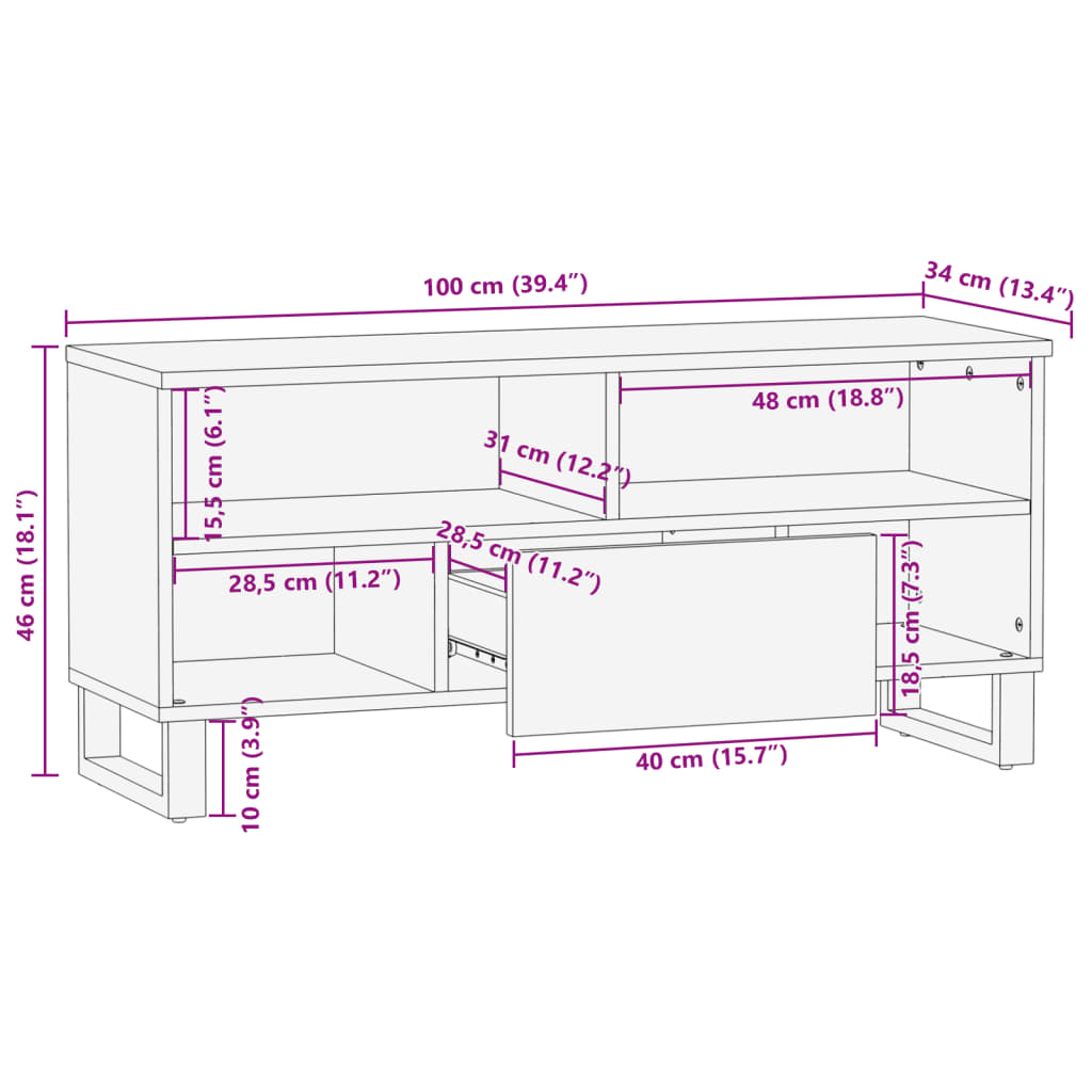 tv-bord 100x34x46 cm massivt mangotræ