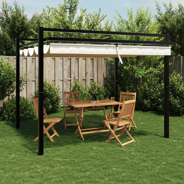 pavillon med sammenrulleligt tag 3x3 cm aluminium cremefarvet