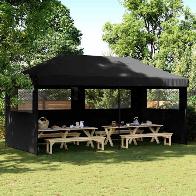 foldbart pop-up festtelt med 3 sidevægge sort