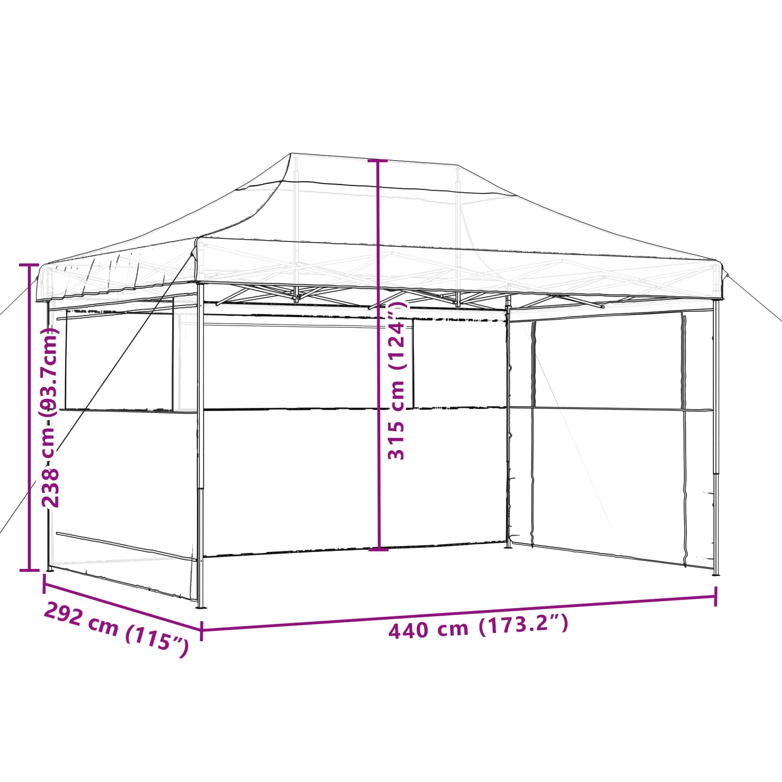 foldbart pop-up festtelt med 3 sidevægge terracotta