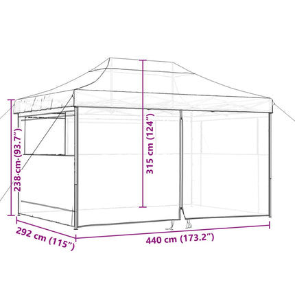 foldbart pop-up festtelt med 4 sidevægge brun