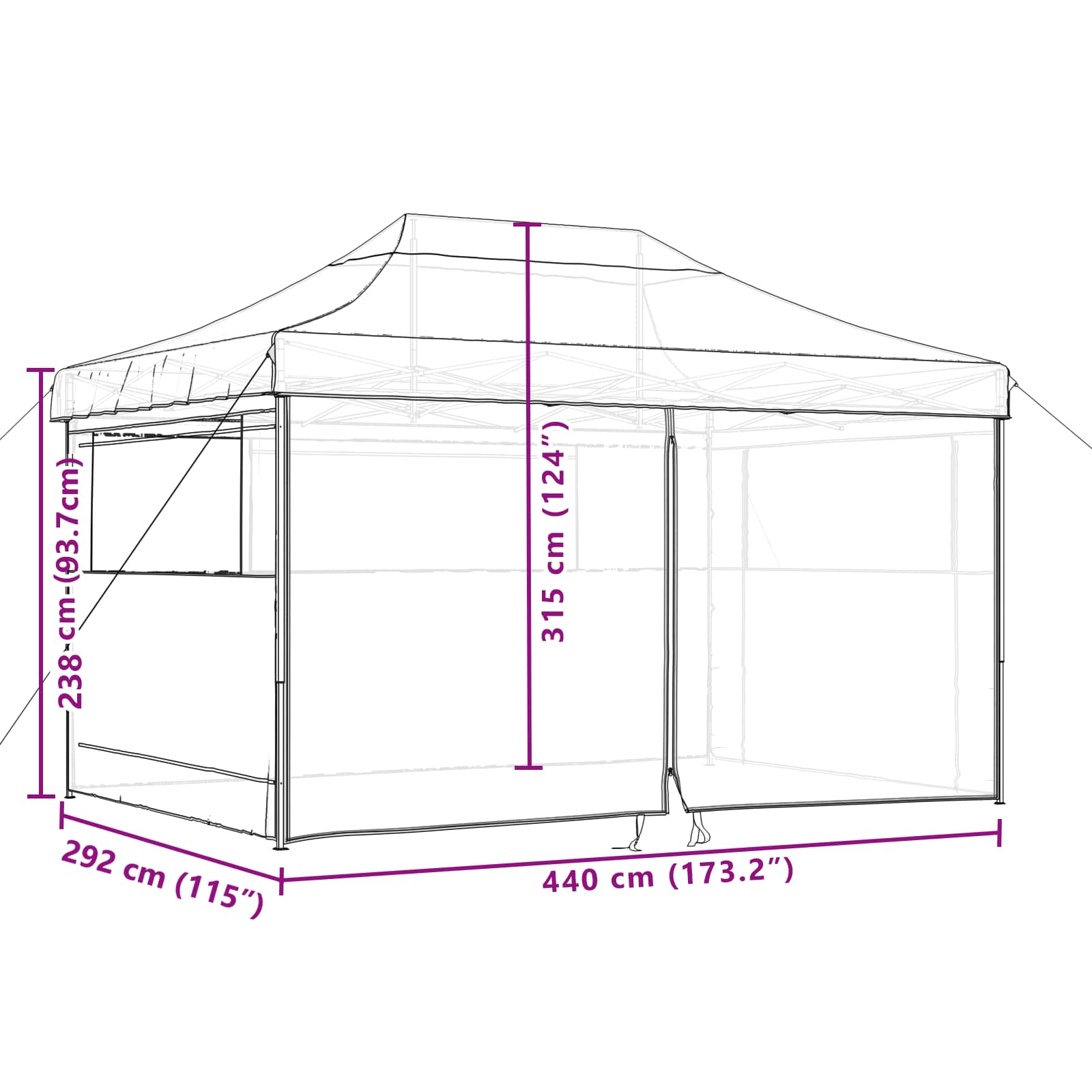 foldbart pop-up festtelt med 4 sidevægge sort