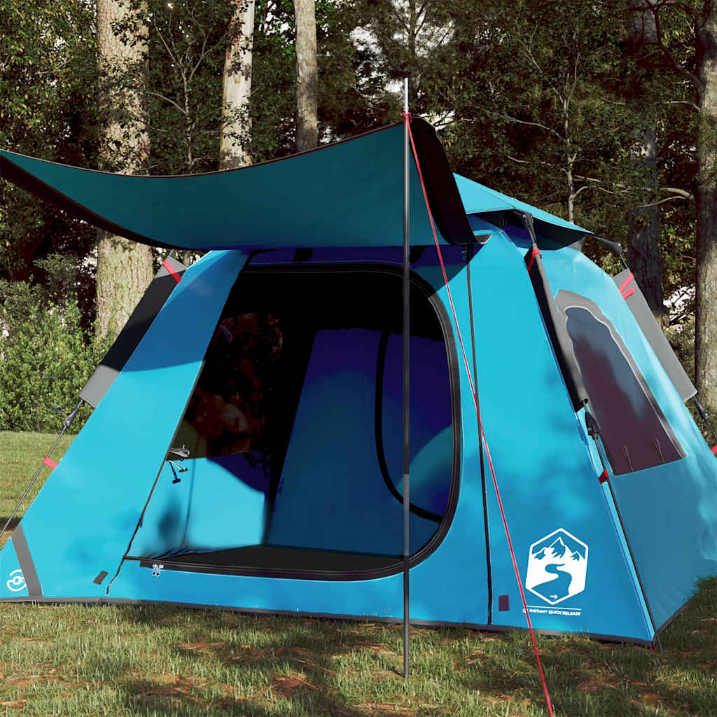 4-personers campingtelt med quick-release - blå kuppel 210×210 cm