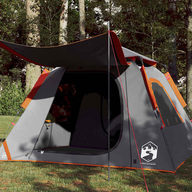 4-personers campingtelt kuppel quick-release grå og orange