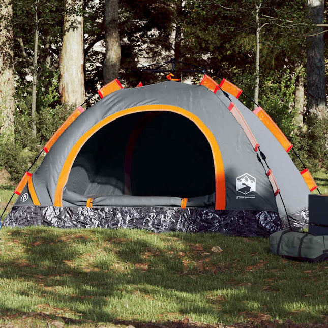3-personers campingtelt quick-release grå og orange