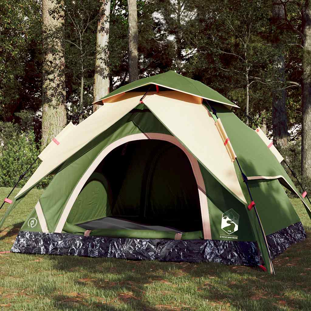 4-personers campingtelt med quick-release - grøn kuppel