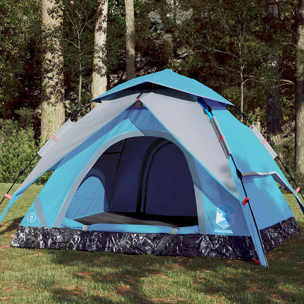 4-personers campingtelt med quick-release - blå kuppeltelt