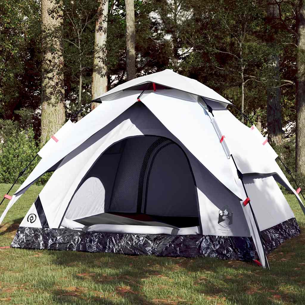 4-personers campingtelt kuppel quick-release mørklægning hvid