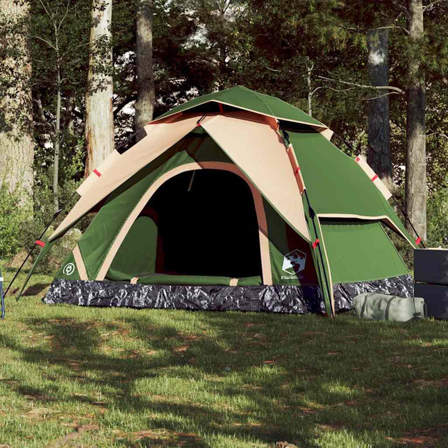 5-personers campingtelt kuppel quick-release grøn