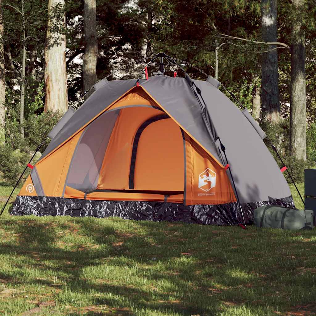 2-personers campingtelt kuppel quick-release grå og orange