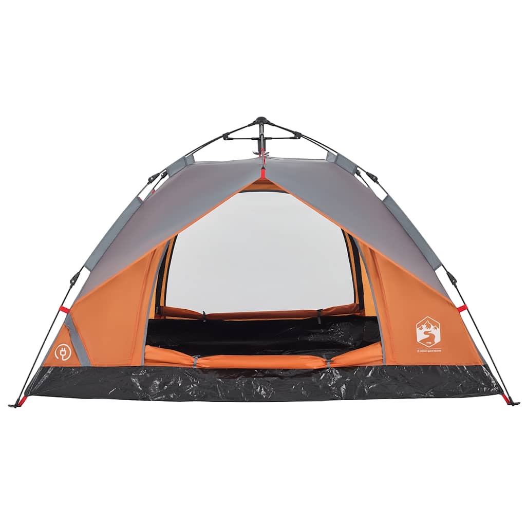 3-personers campingtelt kuppel quick-release grå og orange