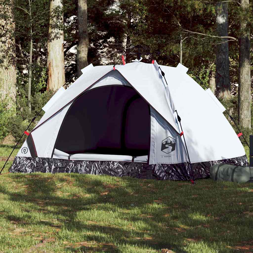 3-personers campingtelt kuppel quick-release mørklægning hvid