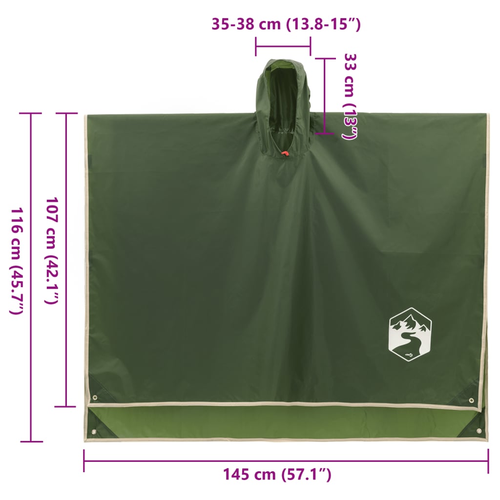 regnponcho med hætte 223x145 cm 2-i-1 design grøn