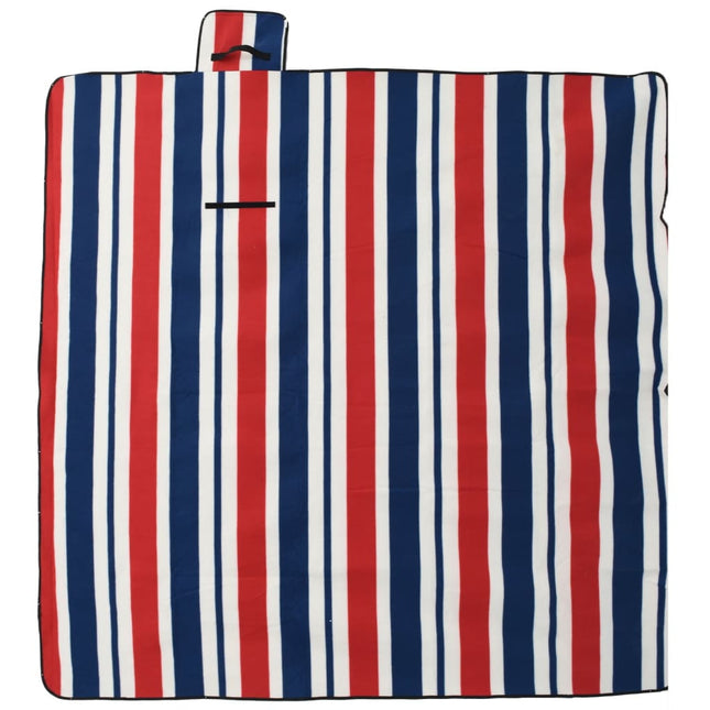 picnictæppe 200x200 cm foldbart fløjl stribet rød og blå