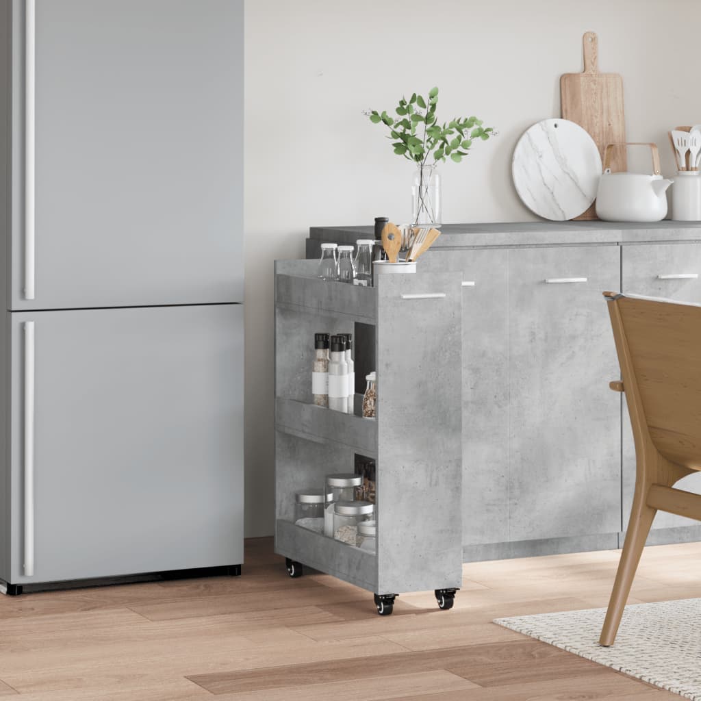 skab med hjul 60x22x79 cm konstrueret træ betongrå