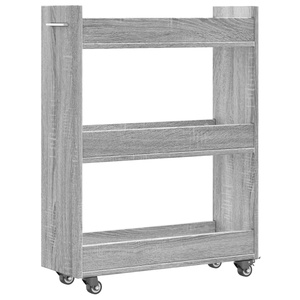 skab med hjul 60x22x79 cm konstrueret træ grå sonoma-eg
