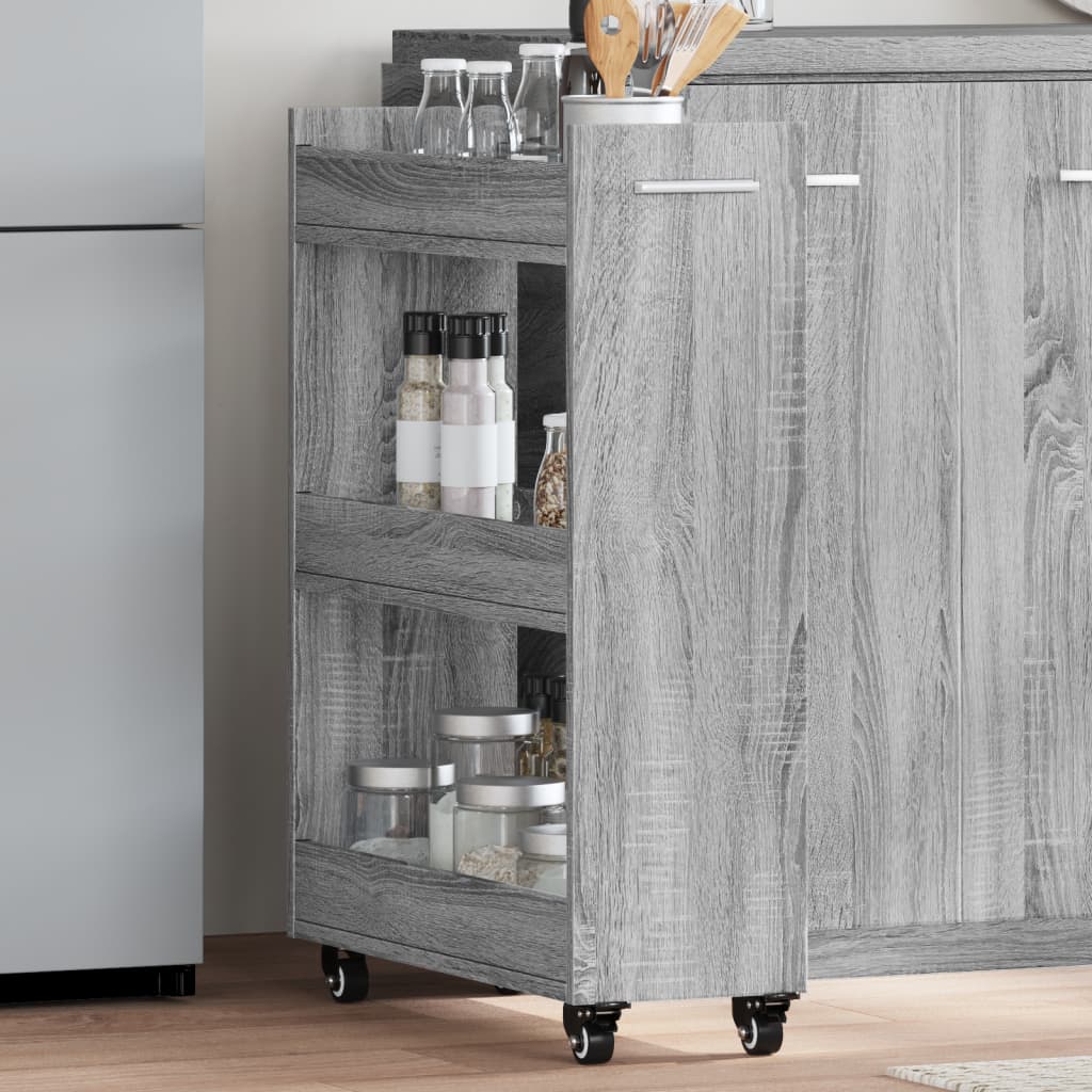 skab med hjul 60x22x79 cm konstrueret træ grå sonoma-eg