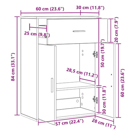 skænk 60x30x84 cm konstrueret træ røget egetræsfarve