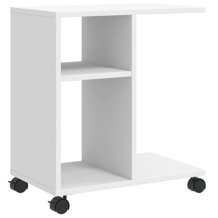 sidebord med hjul 50x30x55 cm konstrueret træ hvid