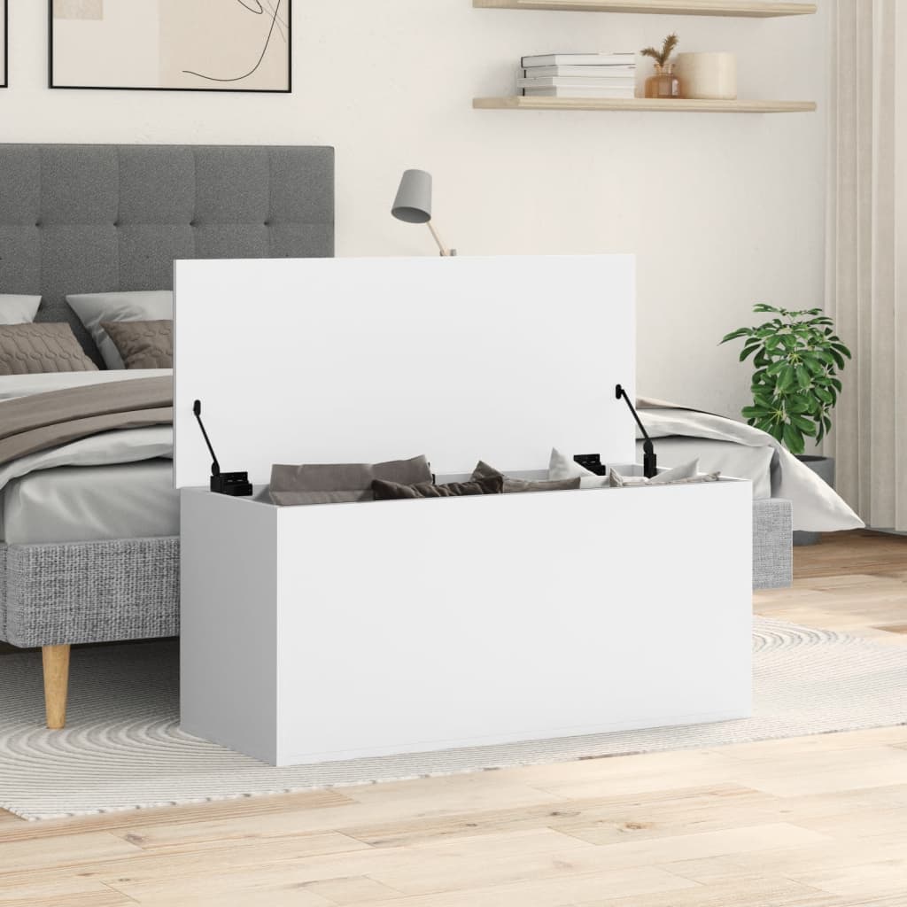 opbevaringsboks 100x42x46 cm konstrueret træ hvid