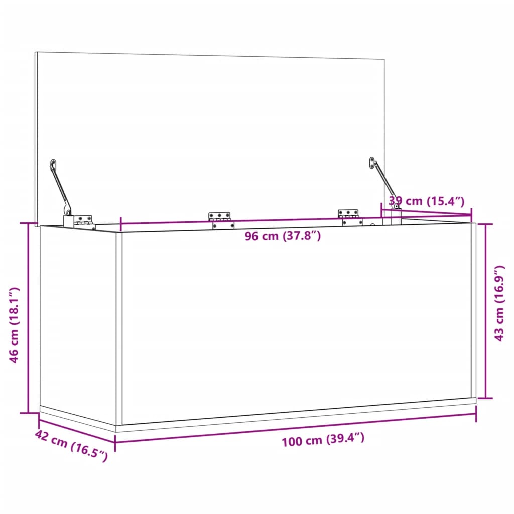 opbevaringsboks 100x42x46 cm konstrueret træ hvid