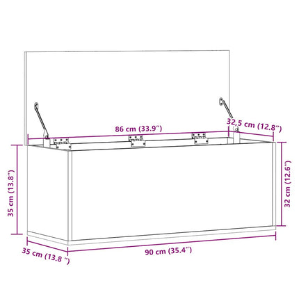 opbevaringsboks 90x35x35 cm konstrueret træ hvid