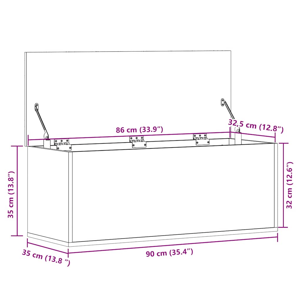 opbevaringsboks 90x35x35 cm konstrueret træ betongrå