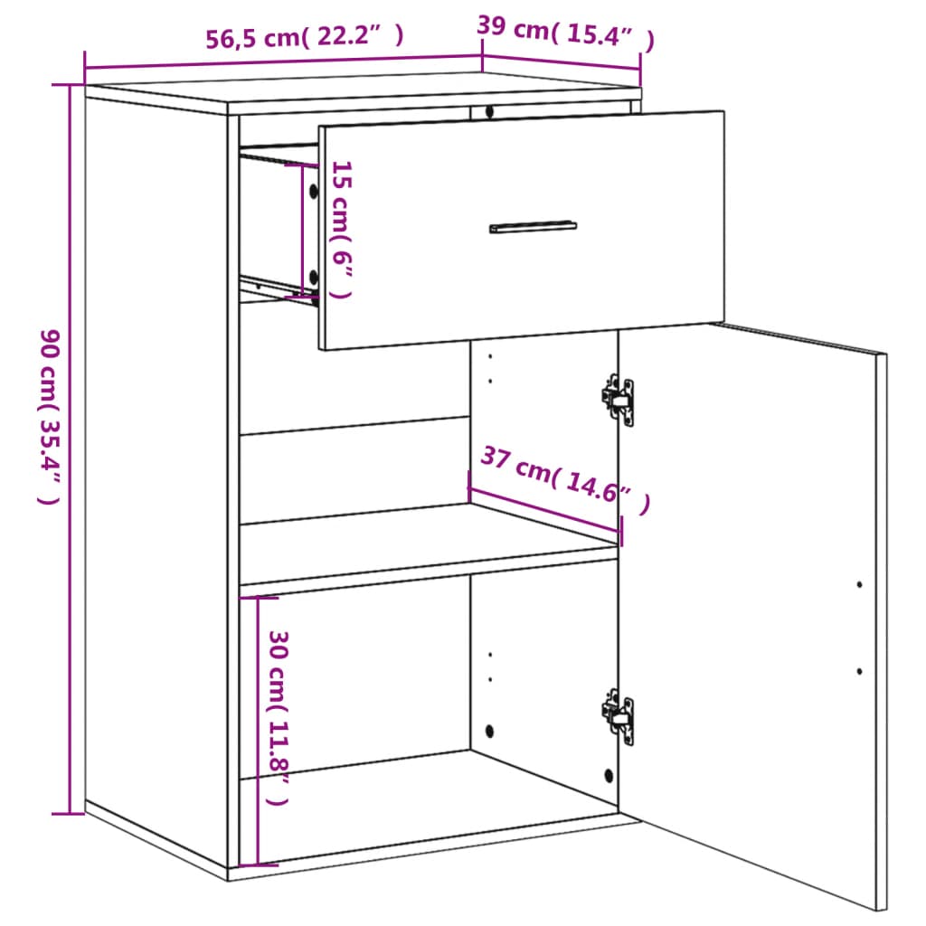 opbevaringsskab 56,5x39x90 cm konstrueret træ brun egetræsfarve