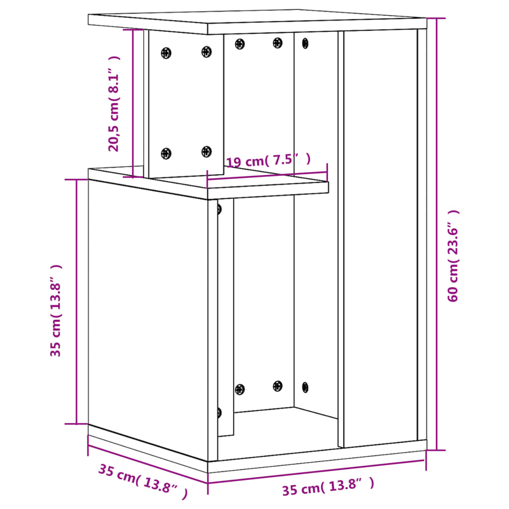 sidebord 35x35x60 cm konstrueret træ brun egetræ
