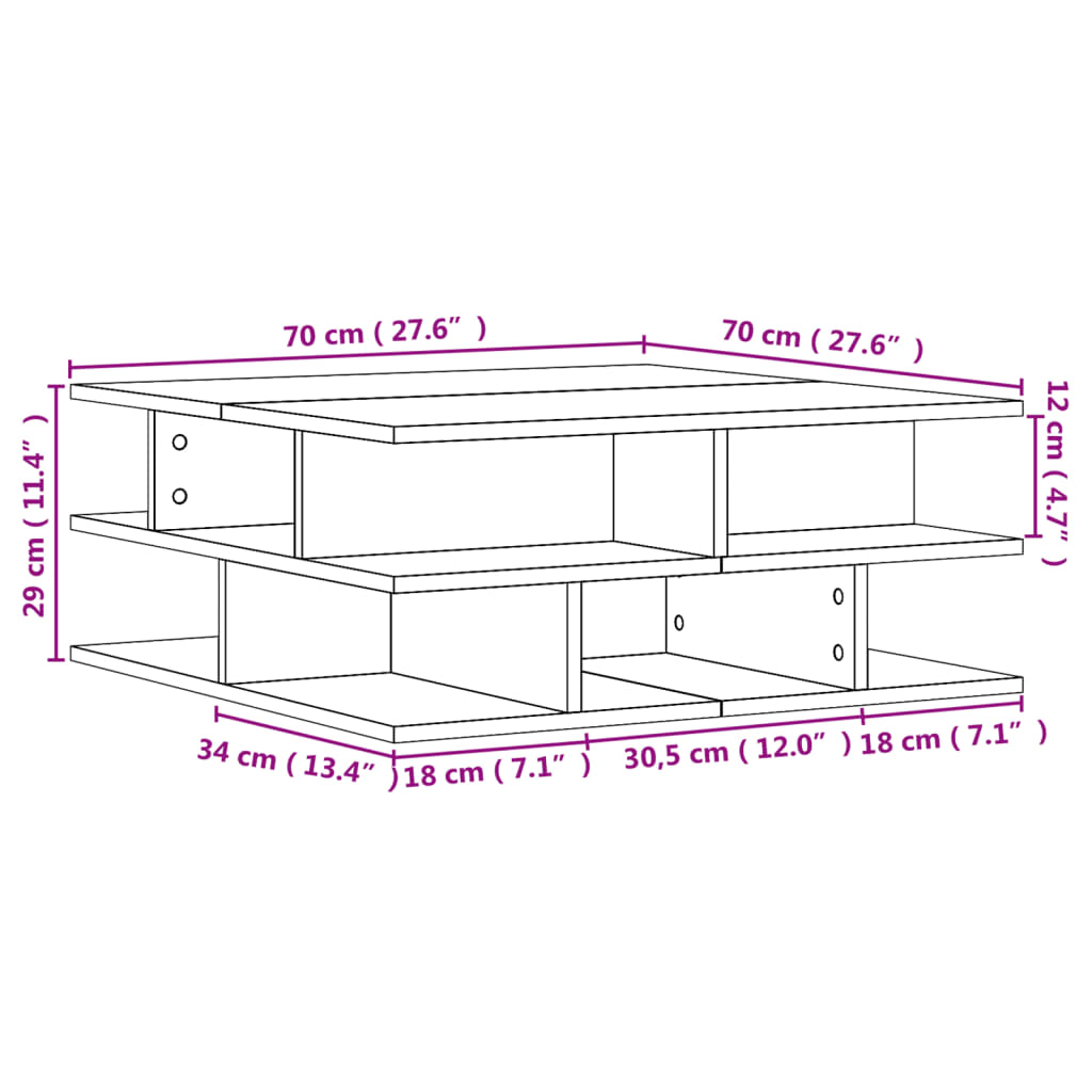 sofabord 70x70x29 cm konstrueret træ betongrå
