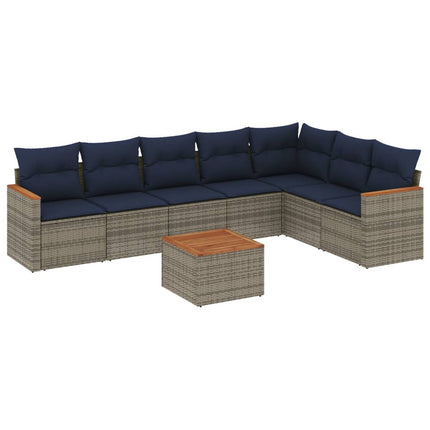 havesofasæt med 8 hynder grå polyrattan