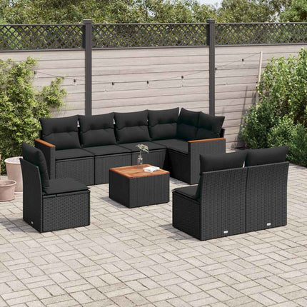 sofasæt til haven 9 dele med hynder polyrattan sort