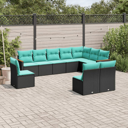 havesofasæt med 10 hynder sort polyrattan