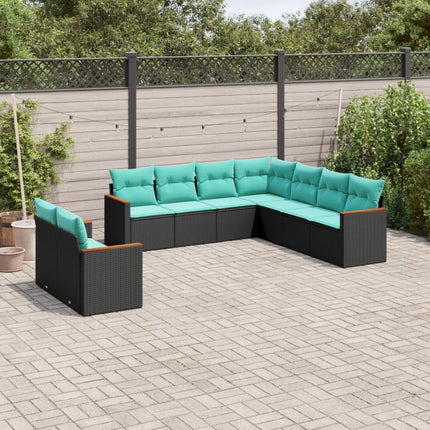 havesofasæt med 9 dele og hynder sort polyrattan