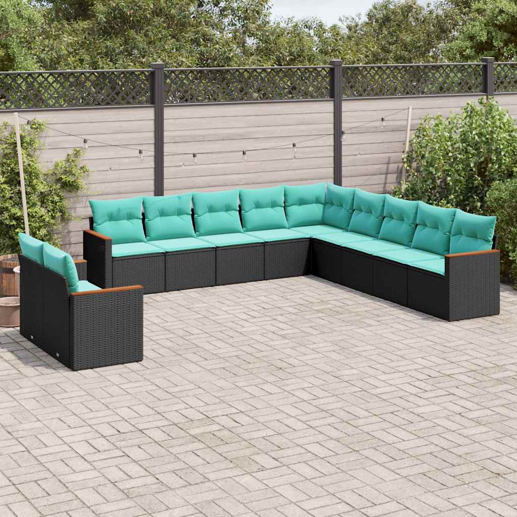 11-delt havesofast med hynder sort polyrattan