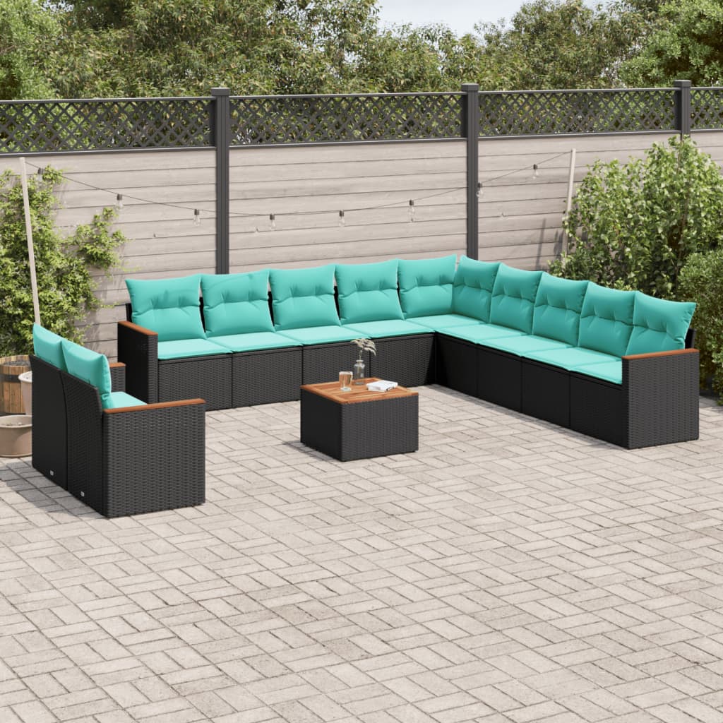 12-delt havesofast med hynder sort polyrattan