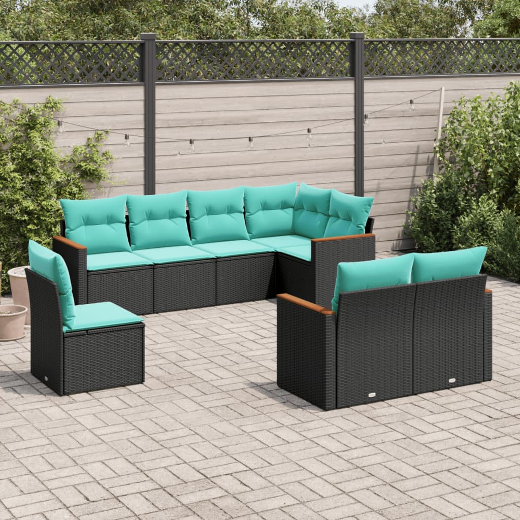 8-delt havesofast med hynder sort polyrattan