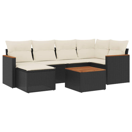 sofasæt til haven 7 dele med hynder polyrattan sort