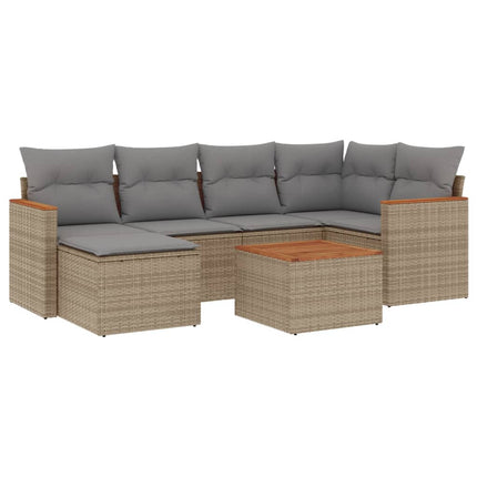 havesofasæt 7 dele med hynder polyrattan beige