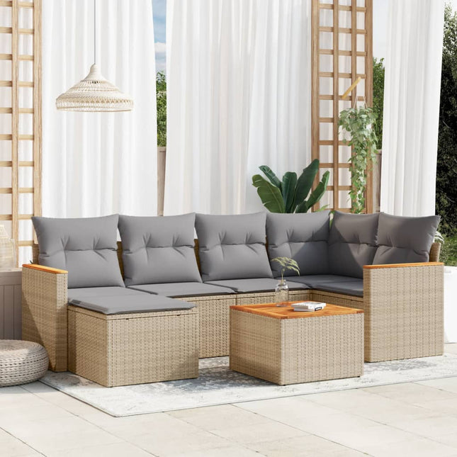 havesofasæt 7 dele med hynder polyrattan beige