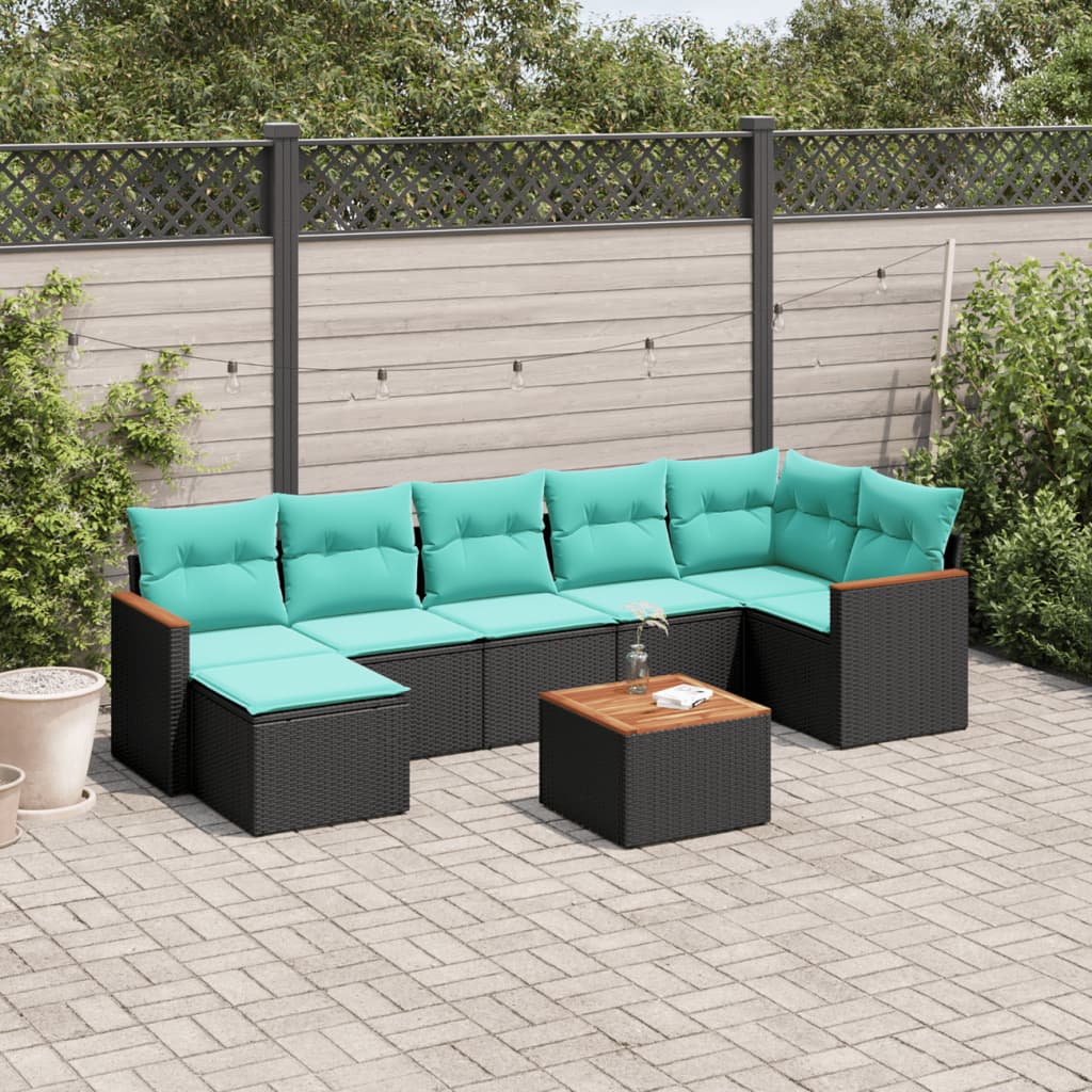 8-delt havesofast med hynder sort polyrattan