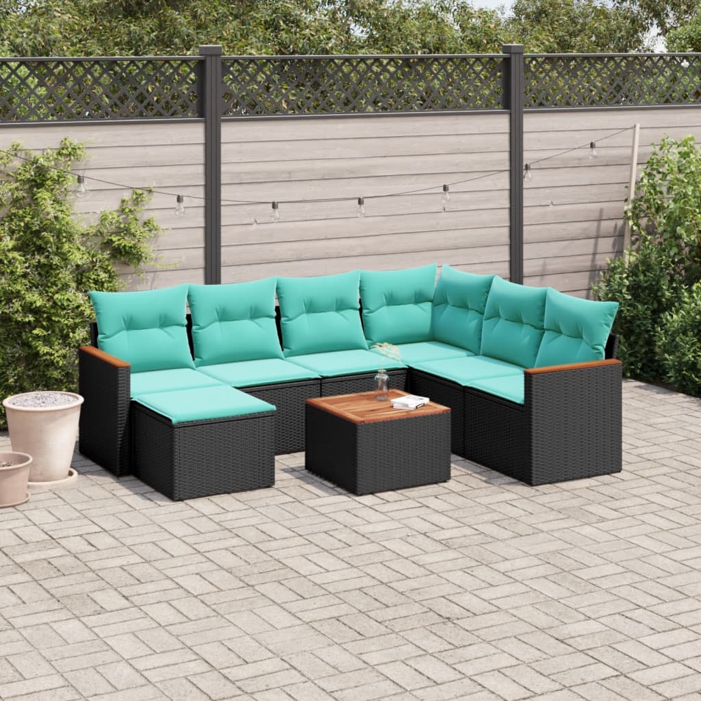 8-delt havesofast med hynder sort polyrattan