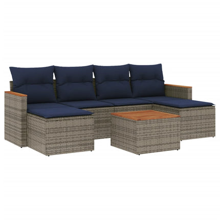 havesofasæt med 7 dele og hynder grå polyrattan