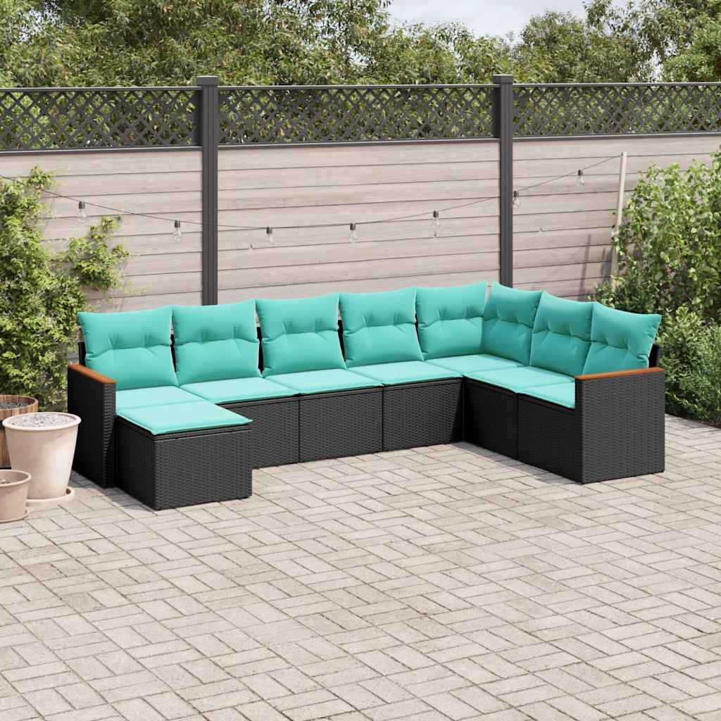 8-delt havesofast med hynder sort polyrattan